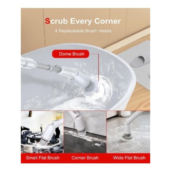 Cordless Electric Spin Scrubber/ Digital Display/ 2 Speeds/ Extension Arm - Picture 5 of 8